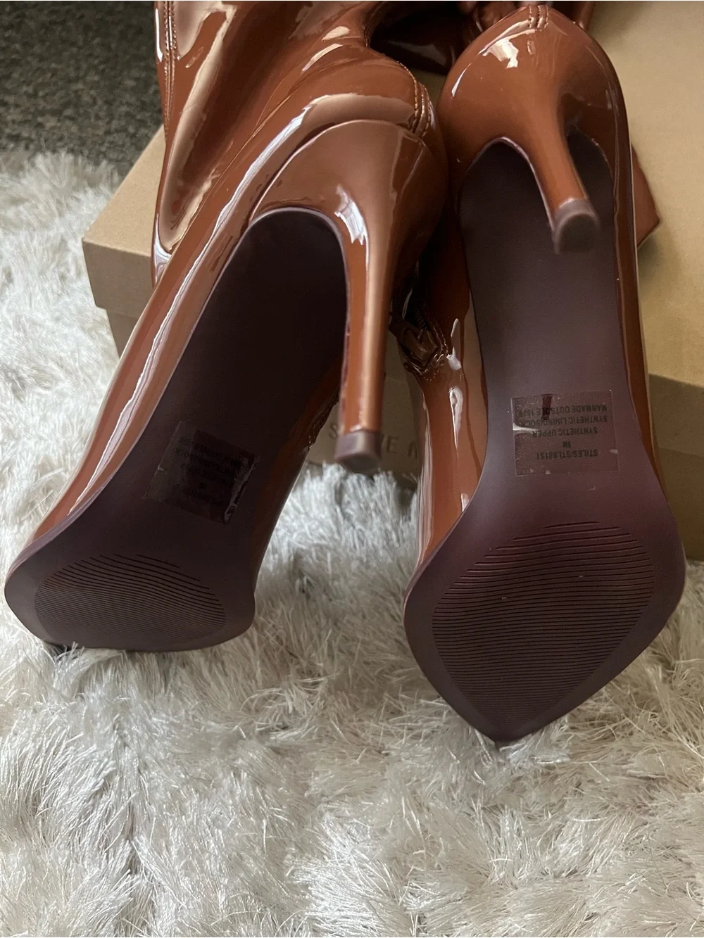 Steve Madden Brown Patent Over-the-Knee Stiletto Boots